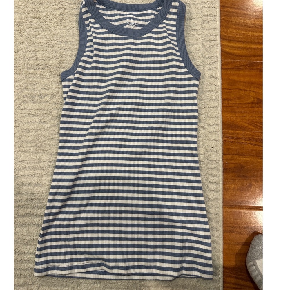 Sonoma Goods For Life Womens Blue White Striped Ribbed High Neck Tank Top Small
